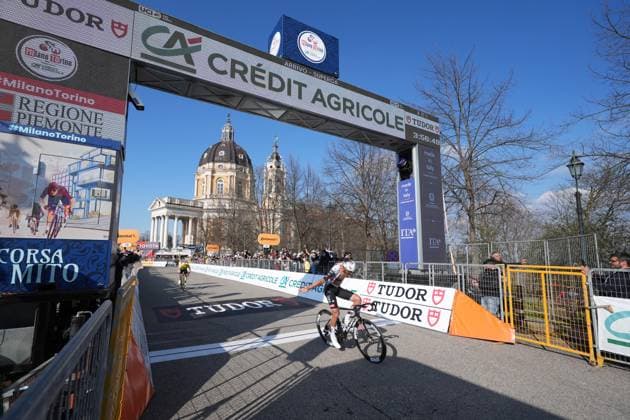 Del Toro Romero Isaac Uae Team Emirates Xrg winner of the race during the men s elite race of the Milano-Torino one day cycling race (174km) from Rho to Torino (Superga) - North West Italy- Wednesday, March 19, 2025. - cycling .  Copyright: xGianxMattiaxD Alberto LaPressex