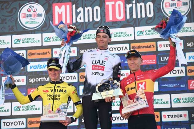 19-03-2025 Milano - Torino; 2025, Uae Team Emirates - Xrg; 2025, Visma - Lease A Bike; 2025, Uno X Mobility; Del Toro Romero, Isaac; Tulett, Ben; Johannessen, Tobias Halland; Superga; 