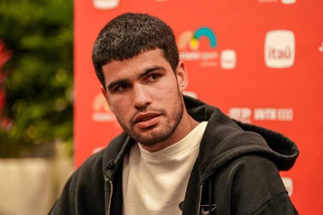March 19, 2025, Miami, Florida, USA: Carlos Alcaraz (ESP) speaks to the media at a round table discussion at the 2025 Miami Open presented by Itau at Hard Rock Stadium. Miami USA - ZUMAw109 20250319_fap_w109_002 Copyright: xDebbyxWongx