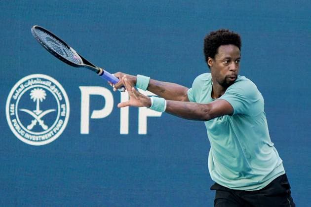March 19, 2025, Miami, Florida, USA: Gael Monfils (FRA) returns a shot to his opponent Fabian Marozsan (not pictured) during the mens singles first round at the 2025 Miami Open presented by Itau at Hard Rock Stadium. Miami USA - ZUMAw109 20250319_fap_w109_003 Copyright: xDebbyxWongx