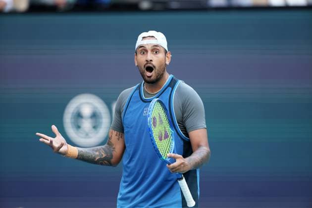 March 19, 2025, Miami Gardens, Florida, United States Of America: MIAMI GARDENS, FLORIDA - MARCH 19: Nick Kyrgios of Australia defeats Mackenzie McDonald of the United States in the first round of the men s singles in the Miami Open at the Hard Rock Stadium on March 19, 2025 in Miami Gardens, Florida. ...People: Nick Kyrgios Miami Open 2025 - Day 2 - Gael Monfils made history on Wednesday at the Miami Open presented by Itau, where he became the second-oldest man to win a match at the ATP, Tennis Herren Masters 1000 event after Jimmy Connors.  - ZUMAs214 20250319_ada_s214_076 Copyright: xSMGx