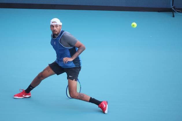 March 19, 2025, Miami Gardens, Florida, United States Of America: MIAMI GARDENS, FLORIDA - MARCH 19: Nick Kyrgios of Australia defeats Mackenzie McDonald of the USA on Day 2 of the Miami Open at Hard Rock Stadium on March 19, 2025 in Miami Gardens, Florida...People: Nick Kyrgios Miami Open 2025 - Day 2  - ZUMAs214 20250319_ada_s214_130 Copyright: xSMGx