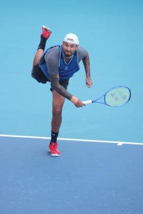 March 19, 2025, Miami Gardens, Florida, United States Of America: MIAMI GARDENS, FLORIDA - MARCH 19: Nick Kyrgios of Australia defeats Mackenzie McDonald of the USA on Day 2 of the Miami Open at Hard Rock Stadium on March 19, 2025 in Miami Gardens, Florida...People: Nick Kyrgios Miami Open 2025 - Day 2  - ZUMAs214 20250319_ada_s214_134 Copyright: xSMGx