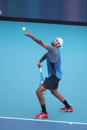 March 19, 2025, Miami Gardens, Florida, United States Of America: MIAMI GARDENS, FLORIDA - MARCH 19: Nick Kyrgios of Australia defeats Mackenzie McDonald of the USA on Day 2 of the Miami Open at Hard Rock Stadium on March 19, 2025 in Miami Gardens, Florida...People: Nick Kyrgios Miami Open 2025 - Day 2  - ZUMAs214 20250319_ada_s214_142 Copyright: xSMGx