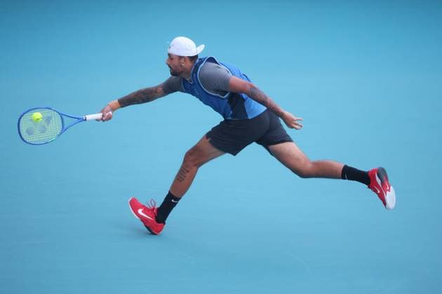 March 19, 2025, Miami Gardens, Florida, United States Of America: MIAMI GARDENS, FLORIDA - MARCH 19: Nick Kyrgios of Australia defeats Mackenzie McDonald of the USA on Day 2 of the Miami Open at Hard Rock Stadium on March 19, 2025 in Miami Gardens, Florida...People: Nick Kyrgios Miami Gardens United States Of America - ZUMAs214 20250319_ada_s214_164 Copyright: xSMGx