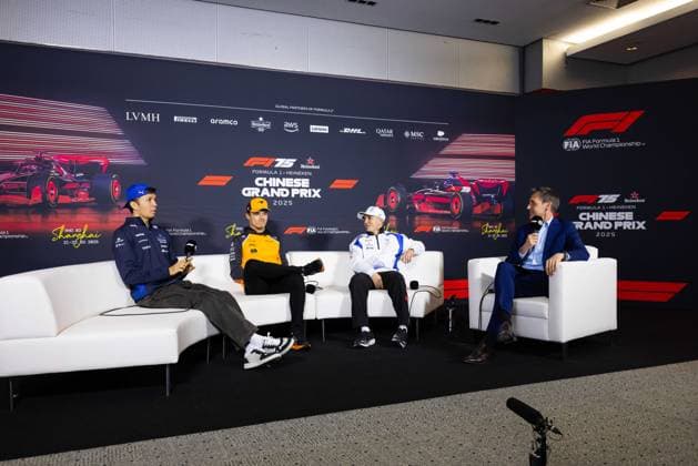 F1 - CHINESE GRAND PRIX 2025 ALBON Alexander (tha), Williams Racing FW47, portrait, NORRIS Lando (gbr), McLaren F1 Team MCL39, portrait, HADJAR Isack (fra), Visa Cash App RB F1 Team VCARB02, portrait, press conference, PK, Pressekonferenz during the Formula 1 Heineken Chinese Grand Prix 2025, 2nd round of the 2025 FIA Formula One World Championship, WM, Weltmeisterschaft from March 21 to 23, 2025 on the Shanghai International Circuit, in Shanghai, China - ShanghaiChina Copyright: xJavierxJimenezx