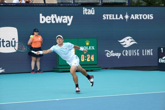 March 19, 2025, Miami Gardens, Florida, United States Of America: MIAMI GARDENS, FLORIDA - MARCH 19: Nick Kyrgios of Australia defeats Mackenzie McDonald of the United States in the first round of the men s singles in the Miami Open at the Hard Rock Stadium on March 19, 2025 in Miami Gardens, Florida. ...People: Mackenzie McDonald Miami Gardens United States Of America - ZUMAs214 20250319_ada_s214_211 Copyright: xSMGx