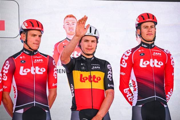 Grand Prix de Denain - Porte du Hainaut 2025 cycling race DENAIN, FRANCE - MARCH 20 : De Lie Arnaud (BEL) of Lotto on stage before the start of the race during the Men Elite UCI 1.Pro 66th Grand Prix de Denain - Porte du Hainaut cycling race with start in Denain and finish in Denain (204,4 km) on March 20, 2025 in Denain, France, 20 03 2025 ( Motordriver Stephan Boone & Denain France  Copyright: xTomasxSiskx