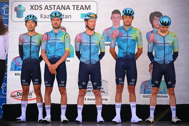 Grand Prix de Denain - Porte du Hainaut 2025 cycling race DENAIN, FRANCE - MARCH 20 : Team Astana on stage before the start of the race during the Men Elite UCI 1.Pro 66th Grand Prix de Denain - Porte du Hainaut cycling race with start in Denain and finish in Denain (204,4 km) on March 20, 2025 in Denain, France, 20 03 2025 ( Motordriver Stephan Boone & Denain France  Copyright: xTomasxSiskx