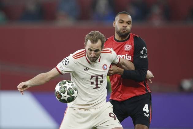 LEVERKUSEN - (L-R) Harry Kane of FC Bayern Munich, Jonathan Tah of Bayer 04 Leverkusen during the UEFA Champions League match between Bayer 04 Leverkusen and FC Bayern Munich at the Bay Arena on March 11, 2025 in Leverkusen, Germany. ANP Hollandse Hoogte Bart Stoutjesdijk UEFA Champions League 2024 25 Round of 16 Second Leg 2024 25 xVIxANPxSportx xBartxStoutjesdijkxIVx 522732216 originalFilename: 522732216.jpg