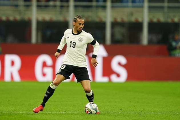 Milan, Italy, 20th March 2025: Leroy Sane (19 Germany) controls the ball during the UEFA Nations League Quarterfinal football match between Italy and Germany at Stadio San Siro in Milan, Italy. (Daniela Porcelli SPP) Copyright: xDanielaxPorcellix xSPPx spp-en-DaPoSp-20250320-DP109477