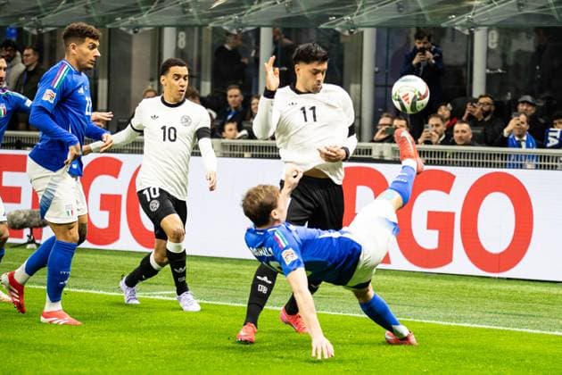 Nadiem Amiri Germany, 11 vs Nicolo Barella Italy 18 , Jamal Musiala Germany, 10 ITA, Italy ITA vs Germany GER , Football international, UEFA Nations League quarter-final round1, 2024 2025, 20 03 2025 ITA, Italy ITA vs Germany GER , Football international, UEFA Nations League quarter-final round1, 2024 2025, 20 03 2025 Milan Copyright: xEibner-Pressefoto RogerxBuerkex EP_RBE