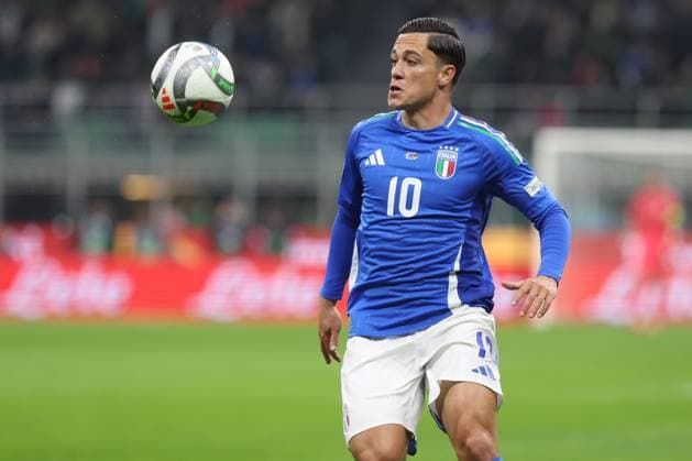 Uefa Nations League 2025: Quarter finals Italy vs Germany at Giuseppe Meazza Stadium in Milan Milan, Italy 20.03.2025: Giacomo Raspadori of Italy seen in action during the Uefa Nations League 2025, quarter finals, football match between Italy vs Germany at Giuseppe Meazza stadium in Milan. milan Giuseppe Meazza italy Italy Copyright: xmarcoxiacobucci