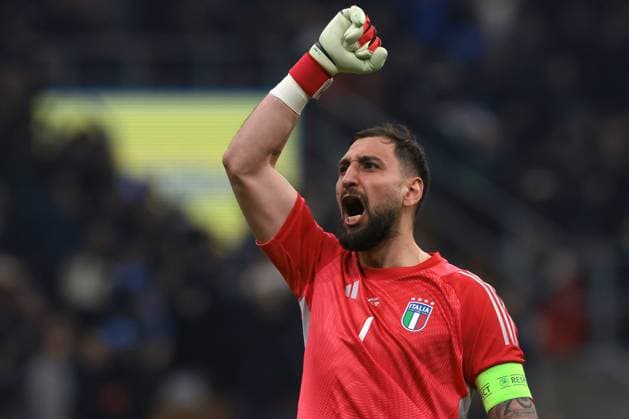 Milan, Italy, 20th March 2025. Gianluigi Donnarumma of Italy celebrates after team mate Sandro Tonali scored to give the side a 1-0 lead during the UEFA Nations League match at Giuseppe Meazza, Milan. Picture credit should read: Jonathan Moscrop Sportimage EDITORIAL USE ONLY. No use with unauthorised audio, video, data, fixture lists, club league logos or live services. Online in-match use limited to 120 images, no video emulation. No use in betting, games or single club league player publications. SPI_001_JM_ITALY_GERMANY_UNL_ SPI-3749-0001