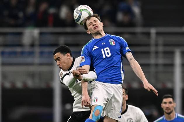 Db Milano 20 03 2025 - Nations League Italia-Germania foto Daniele Buffa Image nella foto: Nicolo Barella-Jamal Musiala 