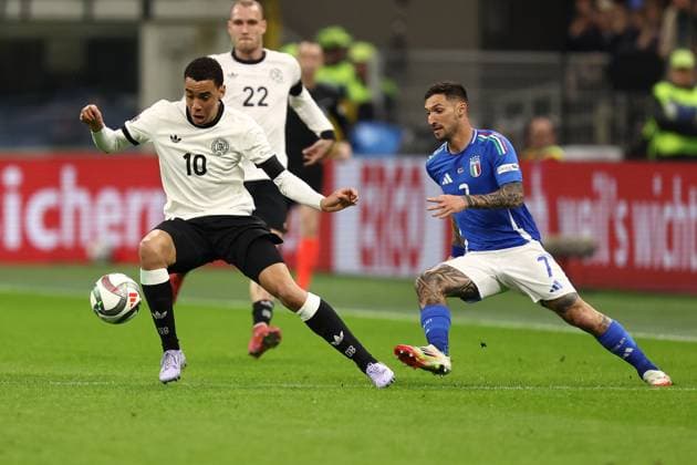 Italy vs Germany Jamal Musiala of Germany in action during the UEFA Nations League quarter-final first leg match between Italy and Germany at Stadio San Siro on March 20, 2025 in Milan, Italy. Milano Stadio Giuseppe Meazza Italy Copyright: xMarcoxCanonierox