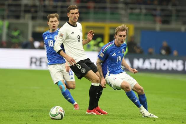 Uefa Nations League 2025: Quarter finals Italy vs Germany at Giuseppe Meazza Stadium in Milan Milan, Italy 20.03.2025: Leon Goretzka of Germany, Nicolo Rovella of Italy seen in action during the Uefa Nations League 2025, quarter finals, football match between Italy vs Germany at Giuseppe Meazza stadium in Milan. milan Giuseppe Meazza italy Italy Copyright: xmarcoxiacobucci