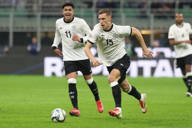 Uefa Nations League 2025: Quarter finals Italy vs Germany at Giuseppe Meazza Stadium in Milan Milan, Italy 20.03.2025: Nadiem Amiri of Germany, Nico Schlotterbeck of Germany seen in action during the Uefa Nations League 2025, quarter finals, football match between Italy vs Germany at Giuseppe Meazza stadium in Milan. milan Giuseppe Meazza italy Italy Copyright: xmarcoxiacobucci