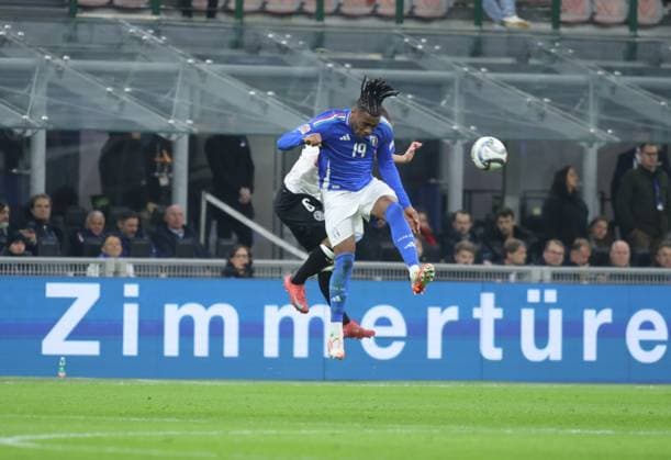 Destiny Udogie of Italy during the UEFA Nations League, Quarter-finals, 1st leg, football match between the national team, Nationalteam of Italy and the national team of Germany, on 20 March 2025, at Giuseppe Meazza stadium, San Siro, Milan, Italy. Photo Nderim Kaceli  Copyright: xNderimxKaceli IPAxSportx xipa-agency.netx xx IPA_55557163 IPA_Agency_IPA55557163