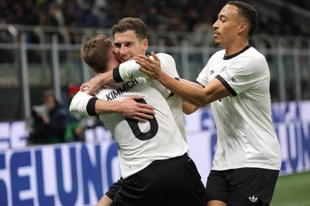 20th March 2025; Stadio San Siro, Milan, Italy, UEFA Nations League Football, Quarter Finals, First Leg, Italy versus Germany; Leon Goretzka of Germany celebrates after scoring the goal in the 76th minute for 1-2  ActionPlus12763535 EmanuelexPennacchio