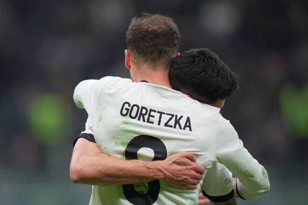 Germany s Leon Goretzka celebrates after scoring 1-2 during the Uefa Nations League soccer match between Italy and Germany at the San Siro Stadium in Milan, north Italy - Thursday , Mach 20 , 2025 . - Soccer .  Copyright: xSpada LaPressex