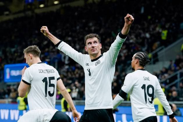 Italy v Germany - UEFA Nations League Quarterfinal Leg One Leon Goretzka of Germany celebrates after scoring second goal during the UEFA Nations League Quarter Final Leg One match between Italy and Germany at Stadio Giuseppe Meazza on March 20, 2025 in Milan, Italy. Milan Stadio Giuseppe Meazza Milan Italy Copyright: xGiuseppexMaffiax NationsLeague_Italy-Germany_200325_BRU4202