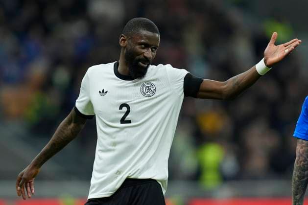 Antonio Rudiger (Germany) gestures, UEFA Nations League Quarterfinal First leg, Italy and Germany, San Siro Stadium, March 20, 2025, Milan, Italy.