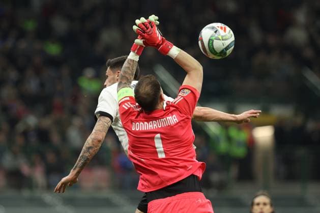 Uefa Nations League 2025: Quarter finals Italy vs Germany at Giuseppe Meazza Stadium in Milan Milan, Italy 20.03.2025: Tim Kleindienst of Germany, Gianluigi Donnarumma of Italy seen in action during the Uefa Nations League 2025, quarter finals, football match between Italy vs Germany at Giuseppe Meazza stadium in Milan. milan Giuseppe Meazza italy Italy Copyright: xmarcoxiacobucci