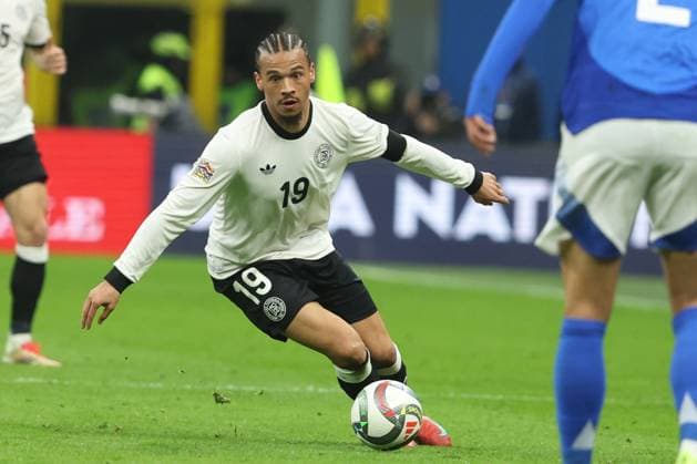 Uefa Nations League 2025: Quarter finals Italy vs Germany at Giuseppe Meazza Stadium in Milan Milan, Italy 20.03.2025: Leroy Sane of Germany seen in action during the Uefa Nations League 2025, quarter finals, football match between Italy vs Germany at Giuseppe Meazza stadium in Milan. milan Giuseppe Meazza italy Italy Copyright: xmarcoxiacobucci