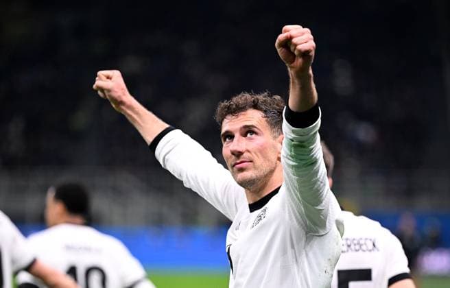FOOTBALL UEFA Nations League 2024 2025 Quarter-final first leg in Milan Italy Germany 20 03 2025 Germany cheer after scoring the 1-2, goal scorer Leon Goretzka