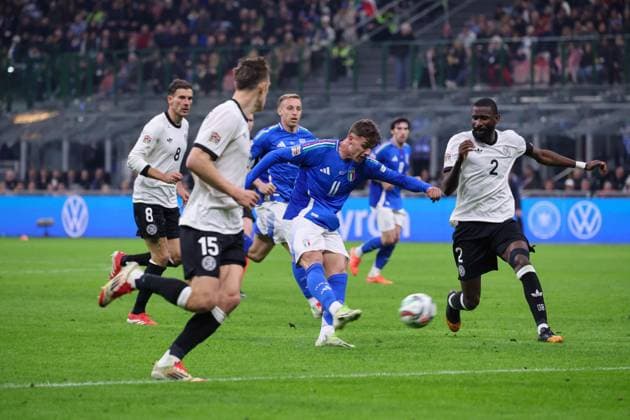 March 21, 2025, Milan, Milan, Italy: During the first match of UEFA National League 20 03 2025 Football match between Italy vs Germany at San Siro stadium in Milan .In picture: Daniel Maldini Milan Italy - ZUMAs236 20250321_aap_s236_006 Copyright: xFabioxSassox