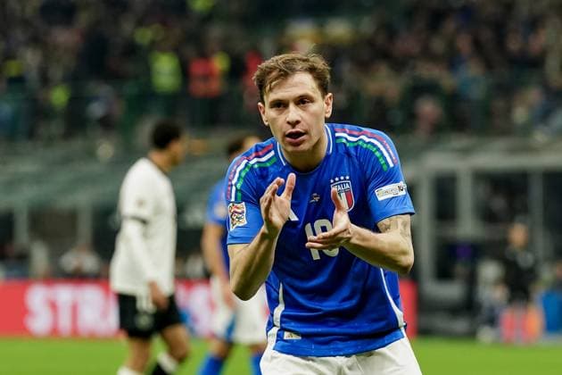 Milan, Italy, 20th March 2025: Nicolo Barella (18 Italy) gestures during the UEFA Nations League Quarterfinal football match between Italy and Germany at Stadio San Siro in Milan, Italy. (Daniela Porcelli SPP) Copyright: xDanielaxPorcellix xSPPx spp-en-DaPoSp-20250320-DP202739