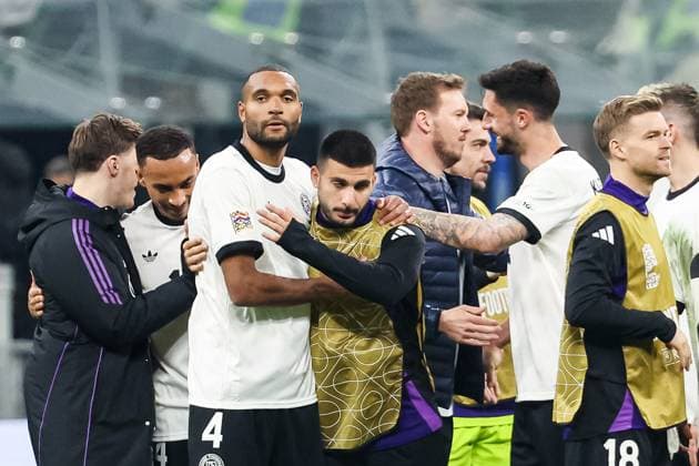 Final score 1 2 for Germany DFB team beats Italy Jonathan Tah Germany, 04 and Denis Undav Germany, 13 hug Julian Nagelsmann Germany, national coach congratulates Tim Kleindienst Germany, 09 ITA, Italy ITA vs Germany GER , football international, UEFA Nations League quarter-final round1, 2024 2025, 20 03 2025 ITA, Italy ITA vs Germany GER , football international, UEFA Nations League quarter-final round1, 2024 2025, 20 03 2025 Milan Copyright: xEibner-Pressefoto RogerxBuerkex EP_RBE