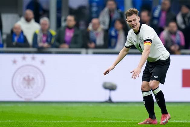 Italy v Germany - UEFA Nations League Quarterfinal Leg One Joshua Kimmich of Germany celebrates the victory at the end of the UEFA Nations League Quarter Final Leg One match between Italy and Germany at Stadio Giuseppe Meazza on March 20, 2025 in Milan, Italy. Milan Stadio Giuseppe Meazza Milan Italy Copyright: xGiuseppexMaffiax NationsLeague_Italy-Germany_200325_BRU5360