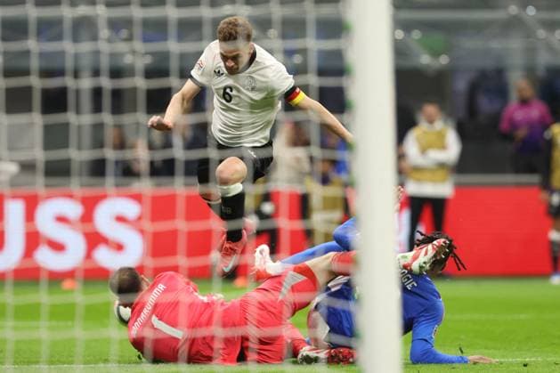 CALCIO - UEFA Nations League - Quarter Finals - Italy vs Germany Milan, Italy 20.03.2025: Gianluigi Donnarumma of Italy, Joshua Kimmich of Germany, Destiny Udogie of Italy seen in action during the Uefa Nations League 2025, quarter finals, football match between Italy vs Germany at Giuseppe Meazza stadium in Milan. Milan Italy  Copyright: xIPAxSport ABACAx