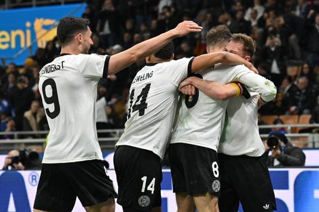 20th March 2025; Stadio San Siro, Milan, Italy, UEFA Nations League Football, Quarter Finals, First Leg, Italy versus Germany; Leon Goretzka of Germany celebrates after scoring the goal in the 76th minute for 1-2  ActionPlus12763599 AllShotLive