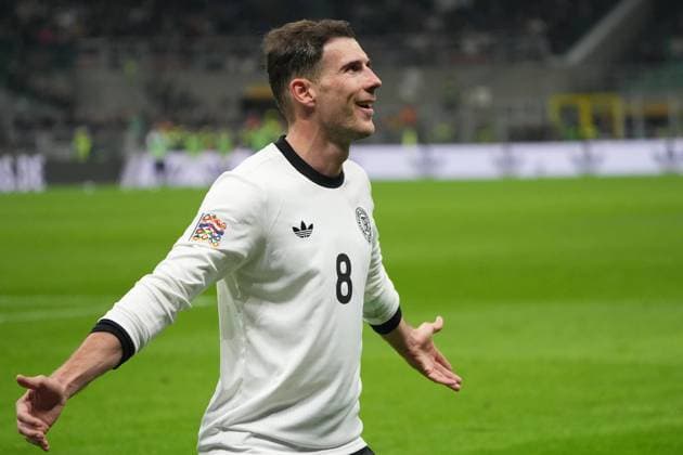 celebrate the goal, goal celebration for 1 2 Leon Goretzka Germany Germany, 8 Milan 20 03 2025 Italy vs Germany, Nations League quarter-final first leg, San Siro