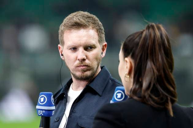 in the picture national coach Julian Nagelsmann Germany , in an interview with Esther Sedlaczek, 20 03 2025, Soccer, UEFA Nations League, Quarterfinals, Italy Germany, ITA, Milan, Stadio San Siro, Copyright: HMBxMedia xHeikoxBecker