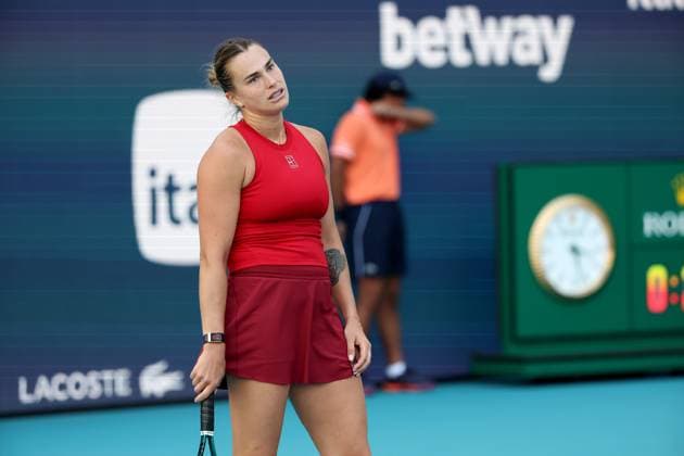 March 20, 2025, Miami Gardens, Florida, United States Of America: MIAMI GARDENS, FLORIDA - MARCH 20: Aryna Sabalenka of Russia defeats Viktoriya Tomova of Bulgaria in the second round on Day 3 of the Miami Open at Hard Rock Stadium on March 20, 2025 in Miami Gardens, ...People: Aryna Sabalenka Miami Open 2025 - Day 3  - ZUMAs214 20250320_ada_s214_032 Copyright: xSMGx