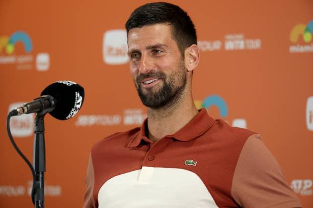 March 20, 2025, Miami Gardens, Florida, United States Of America: MIAMI GARDENS, FLORIDA - MARCH 20: Novak Djokovic (SRB) talks to the media on Day 3 of the Miami Open at Hard Rock Stadium on March 20, 2025 in Miami Gardens, Florida ...People: Novak Djokovic Miami Open 2025 - Day 3  - ZUMAs214 20250320_ada_s214_087 Copyright: xSMGx