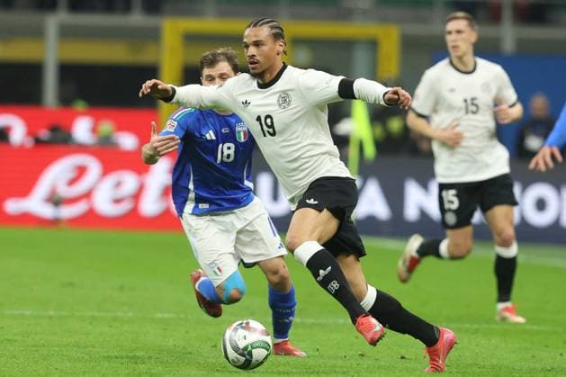 CALCIO - UEFA Nations League - Quarter Finals - Italy vs Germany Milan, Italy 20.03.2025: Leroy Sane of Germany seen in action during the Uefa Nations League 2025, quarter finals, football match between Italy vs Germany at Giuseppe Meazza stadium in Milan. Milan Italy  Copyright: xIPAxSport ABACAx