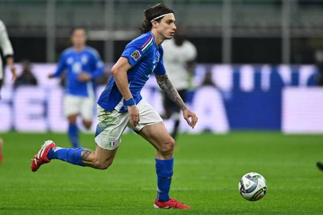 CALCIO - UEFA Nations League - Quarter Finals - Italy vs Germany Riccardo Calafiori (ITA) is in action during the UEFA Nations League quarter-final match between Italy and Germany at the San Siro Stadium on March 20, 2025 in Milan, Italy. Milan Italy  Copyright: xIPAxSport ABACAx