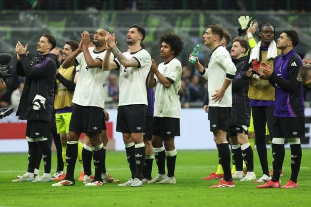 CALCIO - UEFA Nations League - Quarter Finals - Italy vs Germany Milan, Italy 20.03.2025: Germany players celebrates victory 1-2 at end of the Uefa Nations League 2025, quarter finals, football match between Italy vs Germany at Giuseppe Meazza stadium in Milan. Milan Italy  Copyright: xIPAxSport ABACAx