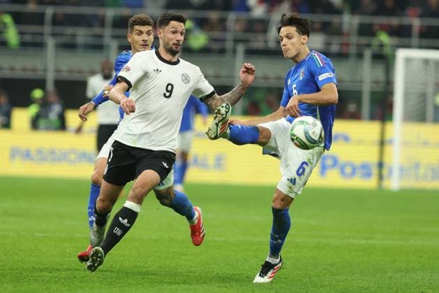 CALCIO - UEFA Nations League - Quarter Finals - Italy vs Germany Milan, Italy 20.03.2025: Tim Kleindienst of Germany, Samuele Ricci of Italy seen in action during the Uefa Nations League 2025, quarter finals, football match between Italy vs Germany at Giuseppe Meazza stadium in Milan. Milan Italy  Copyright: xIPAxSport ABACAx