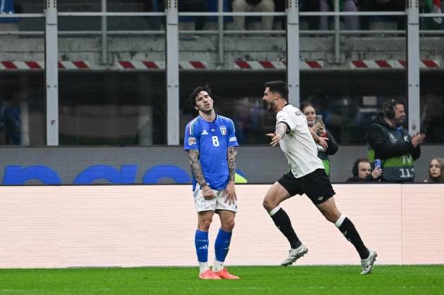 CALCIO - UEFA Nations League - Quarter Finals - Italy vs Germany Leon Goretzka of Germany celebrating after a goal during the UEFA NATIONS LEAGUE 2025 match between Italy and Germany, round of quarter finals first leg match, on 20 of March 2025 at Giuseppe Meazza San Siro Siro stadium in Milan, Italy. Photo Tiziano Ballabio Milan Italy  Copyright: xIPAxSport ABACAx