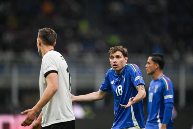CALCIO - UEFA Nations League - Quarter Finals - Italy vs Germany Nicolo Barella of Italy react during the UEFA NATIONS LEAGUE 2025 match between Italy and Germany, round of quarter finals first leg match, on 20 of March 2025 at Giuseppe Meazza San Siro Siro stadium in Milan, Italy. Photo Tiziano Ballabio Milan Italy  Copyright: xIPAxSport ABACAx