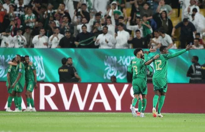 (250321) -- RIYADH, March 21, 2025 -- Players of Saudi Arabia celebrate during the 2026 FIFA World Cup, WM, Weltmeisterschaft, Fussball Asian Qualifier match between Saudi Arabia and China in Riyadh, Saudi Arabia, March 20, 2025. ) (SP)SAUDI ARABIA-RIYADH-FOOTBALL-WORLD CUP QUALIFIER-KSA VS CHN WangxDongzhen 