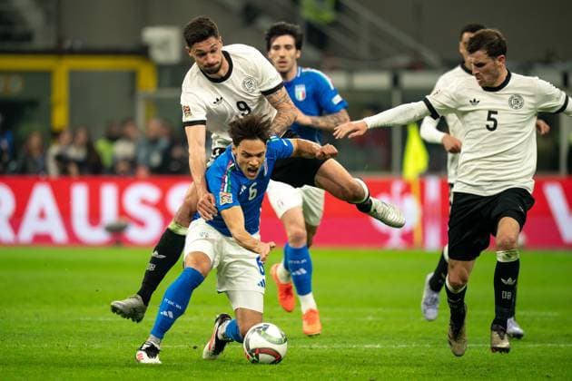 Italy v Germany - UEFA Nations League Quarterfinal Leg One Samuele Ricci (Italy) and Tim Kleindienst (Germany) participate in the UEFA Nations League, Quarter-finals, 1st leg football match between Italy and Germany in Milan, Italy, on March 20, 2025, at Giuseppe Meazza stadium. Milan Italy Italy  Copyright: xLucaxRossinix originalFilename:rossini-italyvge250320_npLb4.jpg