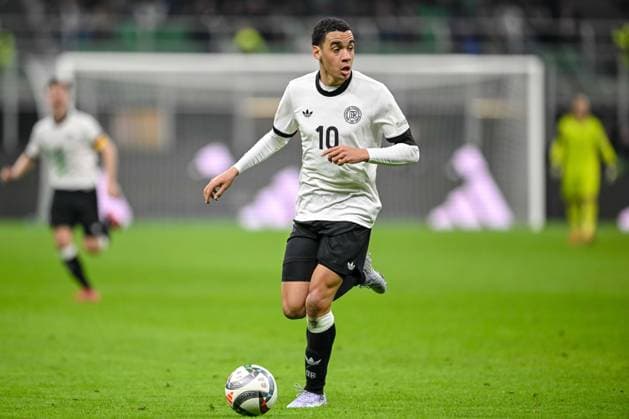 Jamal Musiala (Germany) controls the Ball during the UEFA Nations League quarterfinal leg one match between Italy and Germany at Stadio San Siro on March 20, 2025 in Milan, Italy. (Photo by Harry Langer DeFodi Images) *** Jamal Musiala Germany controls the ball during the UEFA Nations League quarterfinal leg one match between Italy and Germany at Stadio San Siro on March 20, 2025 in Milan, Italy Photo by Harry Langer DeFodi Images