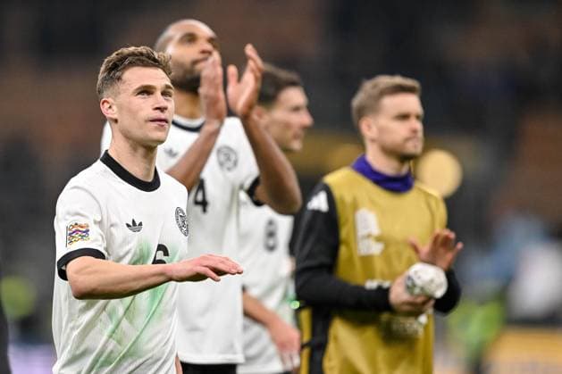 Joshua Kimmich Germany Looks on during the UEFA Nations League quarterfinal leg one match between Italy and Germany at Stadio San Siro on March 20, 2025 in Milan, Italy Photo by Harry Langer DeFodi Images